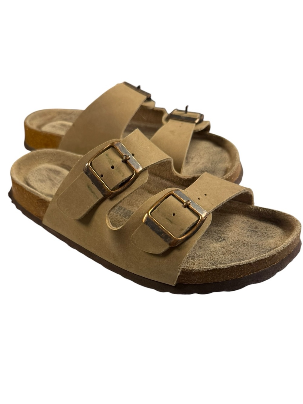 Cushionaire‎ Lane Cork Footbed Sandals Double Buckle Slide Tan Size 6